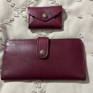 Portland leather bifold wallet & mini daisy wallet in Boysenberry